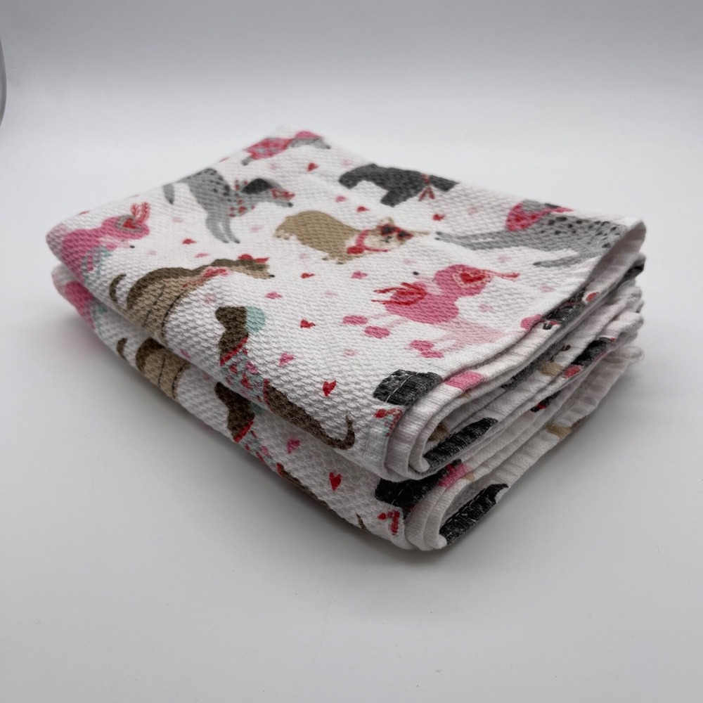 Cupcakes and Cashmere Kitchen Towels Dogs Hearts Valentines Day Set Of 2 - Picture 12 of 13